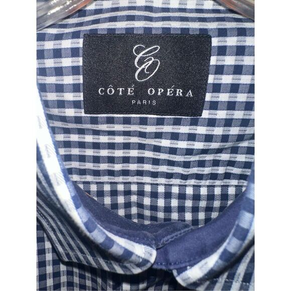 Cote Opera Paris Formal Shirt button down blue gingham size 17 43 - Picture 2 of 5